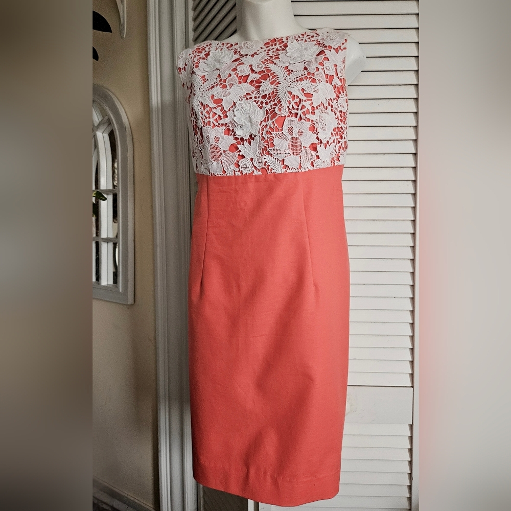 Luisa Spagnoli Coral Pink sheath Dress sleeveless embroidery lace bust Summer